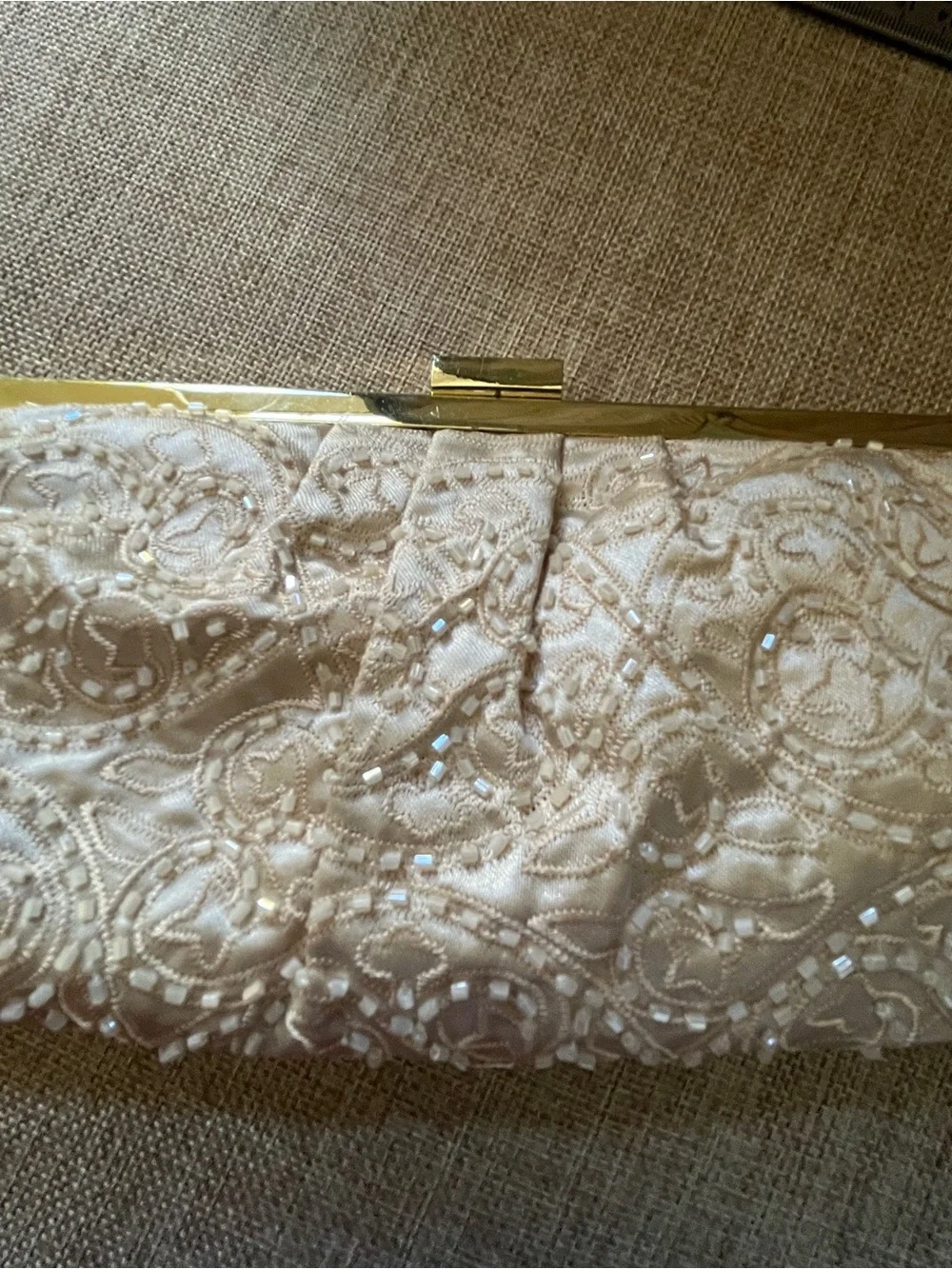 La Regale Cream Lace Evening Clutch with Gold Frame